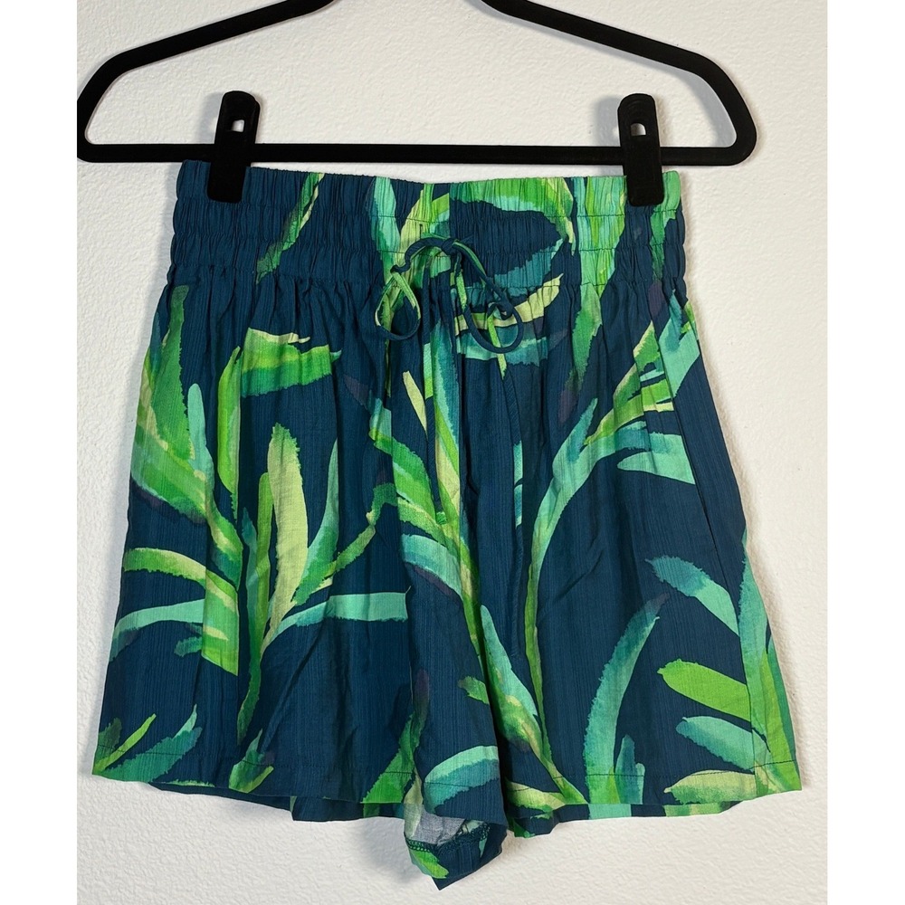 PINCH Women Tropical Leaf Print Smocked Waist Drawstring Shorts Size M